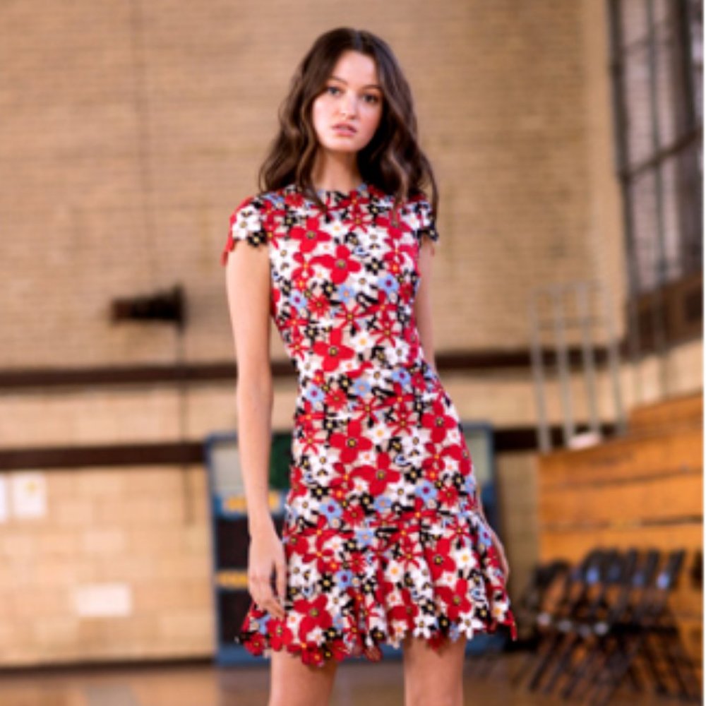 Alice + Olivia Imani Floral-Lace Mini